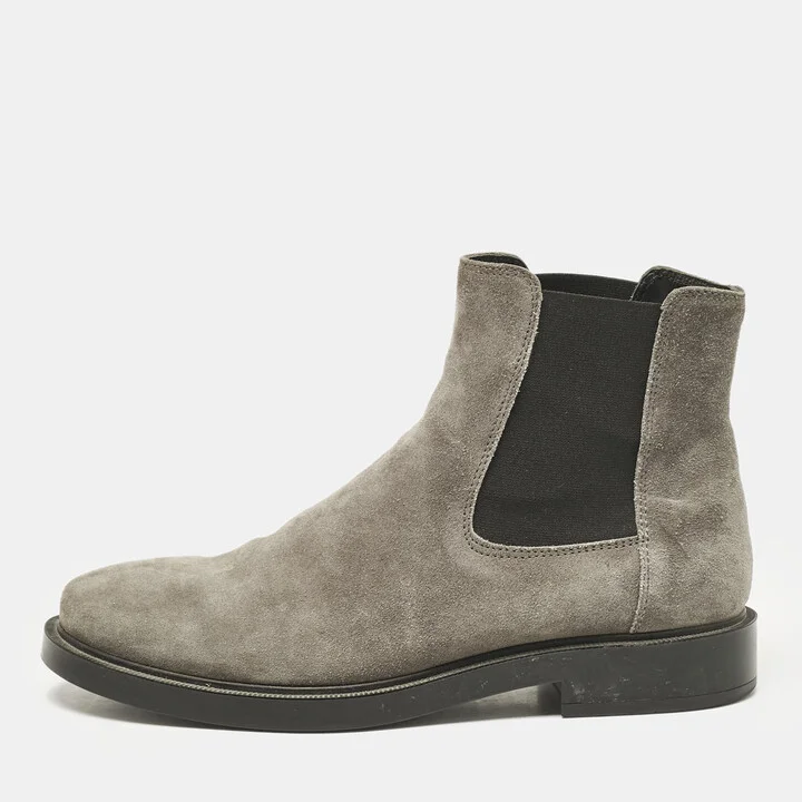 Tod's Grey Suede and Elastic Fabric Ankle Boots Size 38