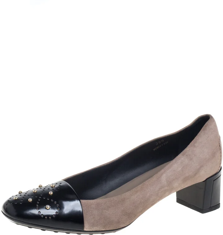 Tod's Grey Suede And Leather Metal Embellishment Slip On Pumps Size 38.5