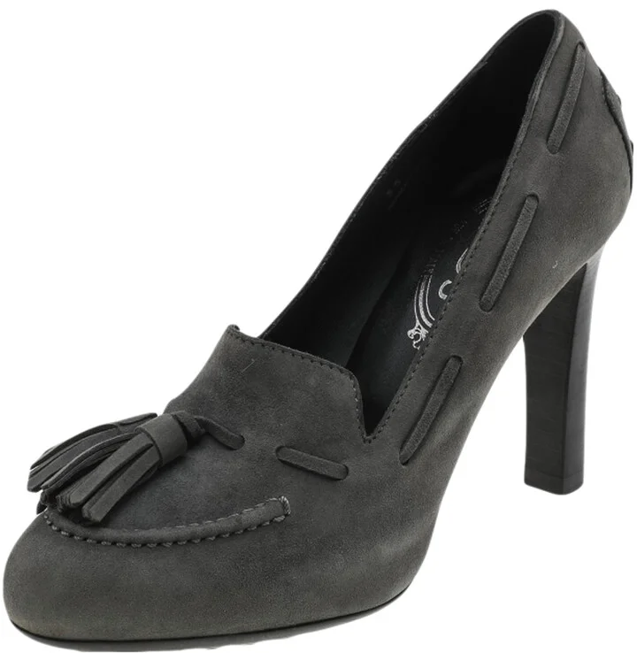 Tod's Grey Suede Tassel Loafer Pumps Size 35