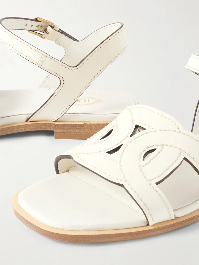 Tod's - Kate Cutout Leather Sandals - Cream - Image 4