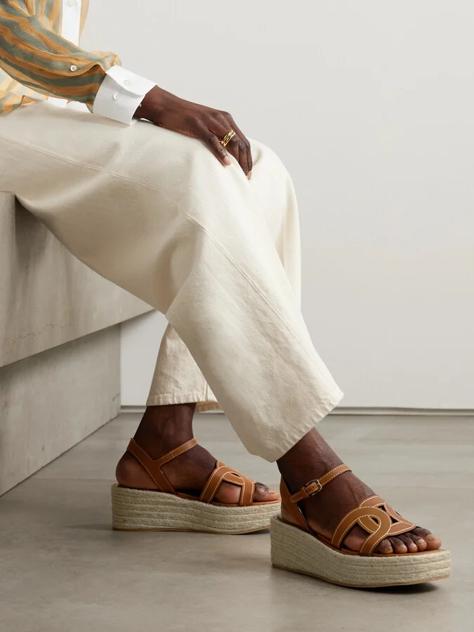 Tod's - Kate Cutout Leather Wedge Sandals - Brown - Image 2
