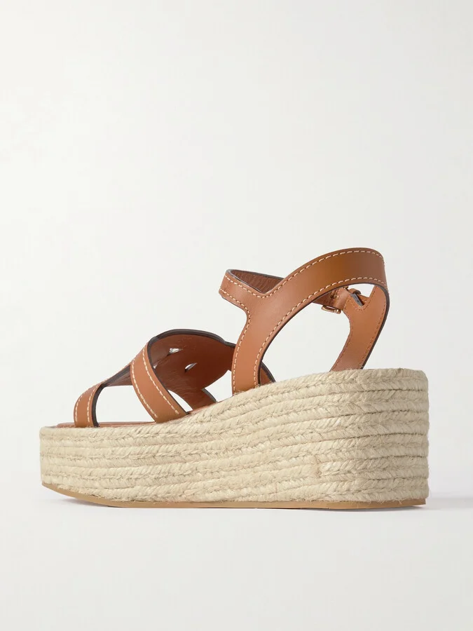 Tod's - Kate Cutout Leather Wedge Sandals - Brown - Image 3