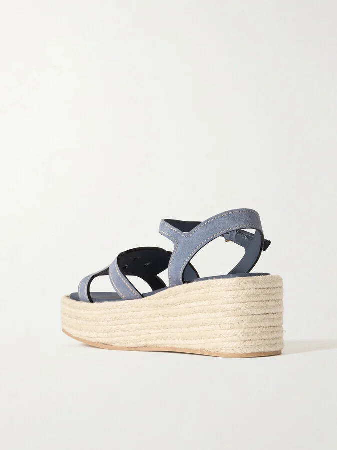 Tod's - Kate Cutout Suede Wedge Sandals - Blue - Image 3