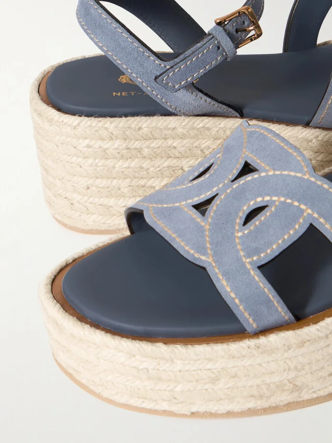 Tod's - Kate Cutout Suede Wedge Sandals - Blue - Image 4