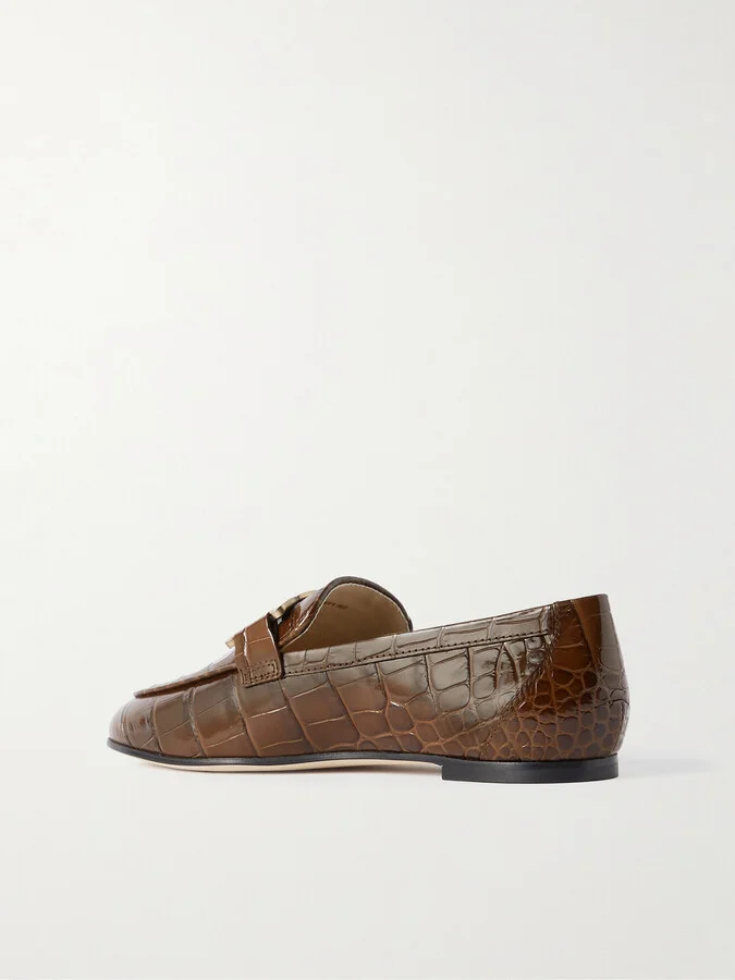 Tod's - Kate Embellished Croc-effect Leather Loafers - Brown - Image 3