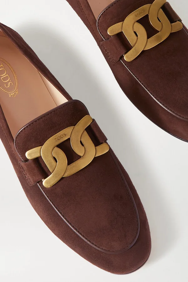 Tod's - Kate Embellished Suede Loafers - Brown - Image 4