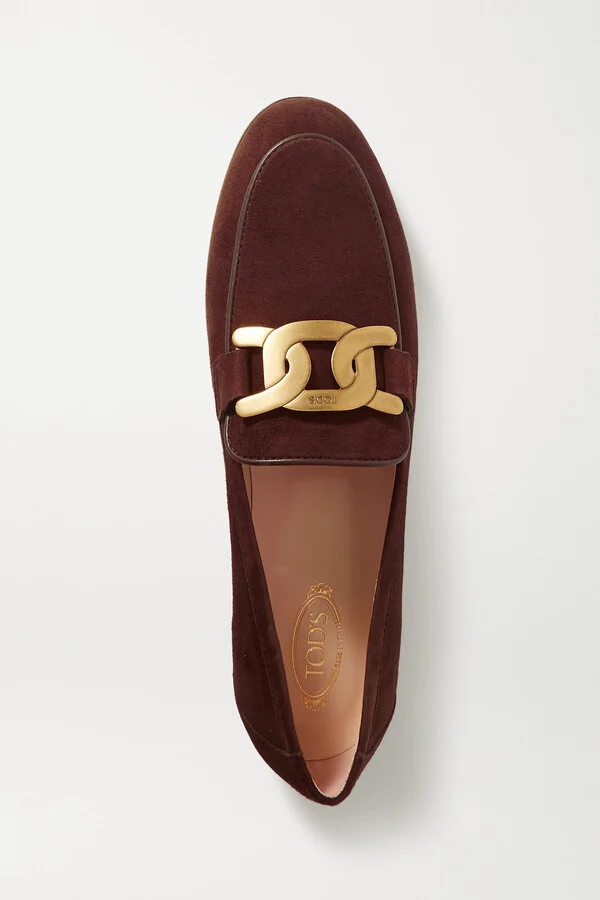 Tod's - Kate Embellished Suede Loafers - Brown - Image 5