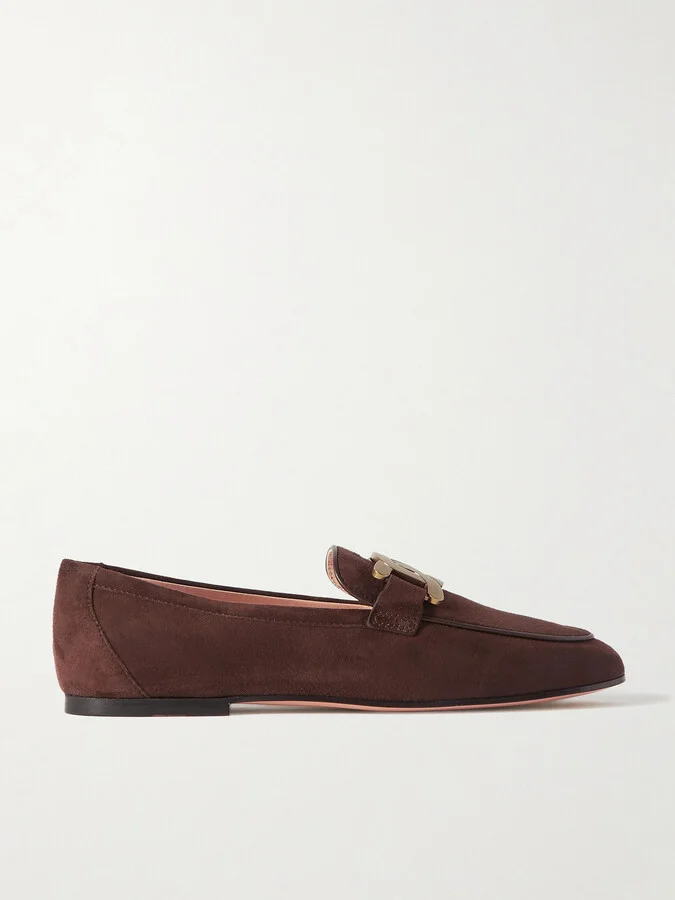Tod's - Kate Embellished Suede Loafers - Brown