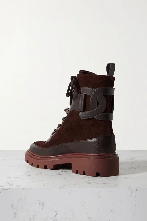 Tod's - Kate Leather-trimmed Suede Ankle Boots - Brown - Image 3