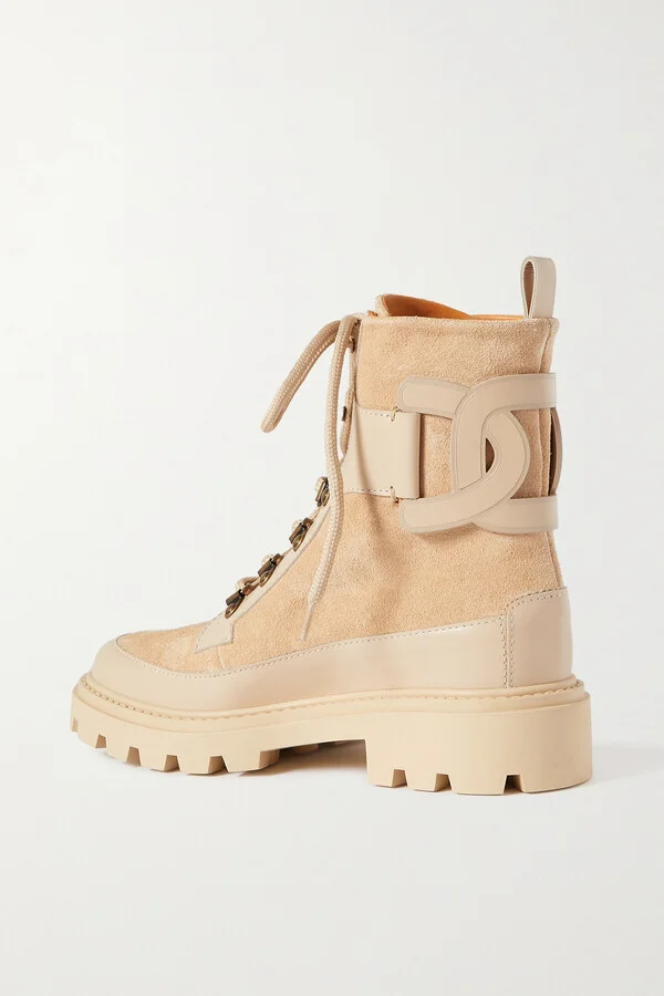 Tod's - Kate Leather-trimmed Suede Ankle Boots - Neutrals - Image 3
