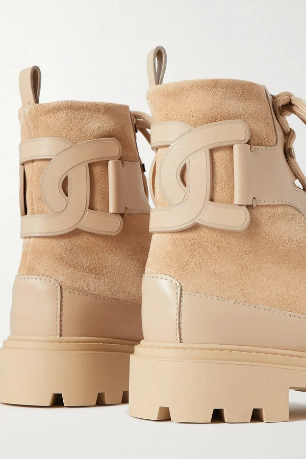 Tod's - Kate Leather-trimmed Suede Ankle Boots - Neutrals - Image 4