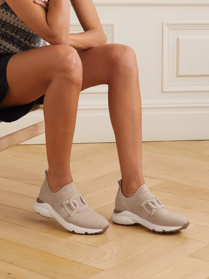 Tod's - Kate Rubber-trimmed Mesh And Stretch-knit Slip-on Sneakers - Neutrals - Image 2
