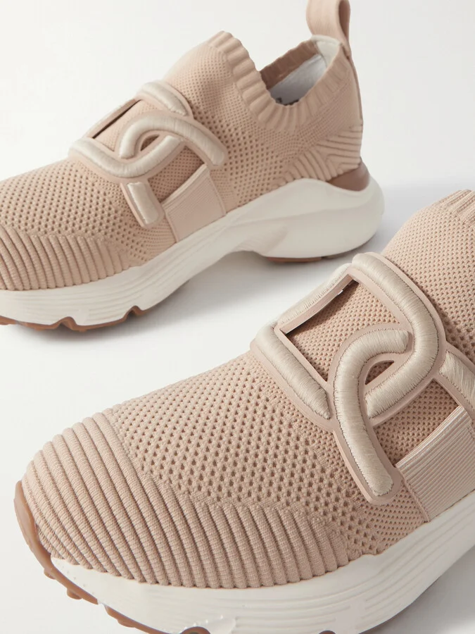 Tod's - Kate Rubber-trimmed Mesh And Stretch-knit Slip-on Sneakers - Neutrals - Image 4