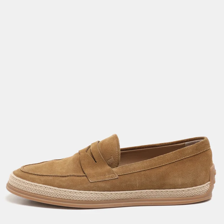 Tod's Khaki Suede Penny Penny Loafers Size 42