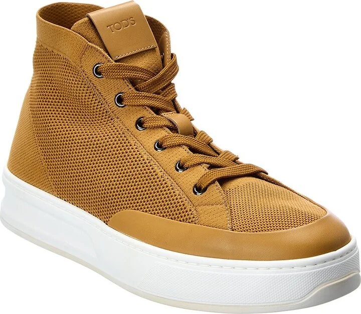 TODs Knit & Leather High-Top Sneaker