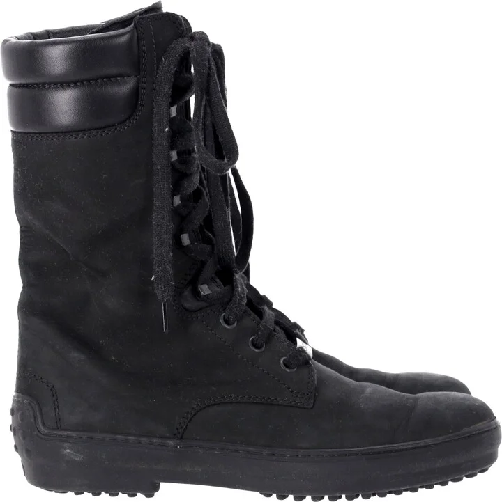 Tods' Lace-Up Combat Boots in Black Suede