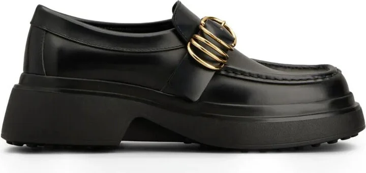 Tod'S Leather Chunky Loafers With Metal Buckle And Rings Shoes