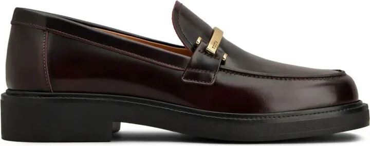 Tod'S Leather Loafers With Metal Bar Shoes