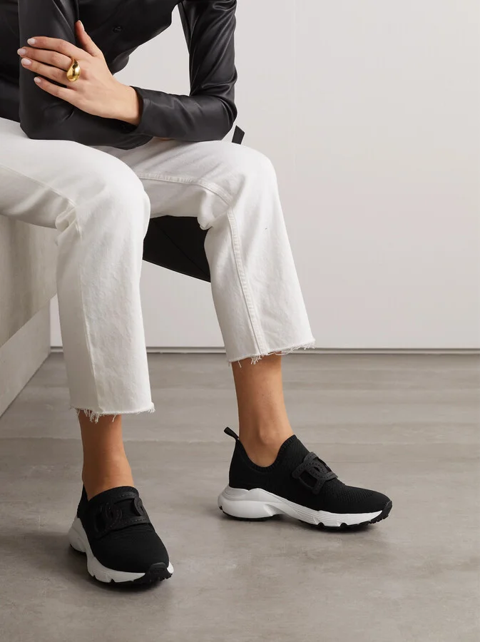 Tod's - Leather-trimmed Stretch-knit Slip-on Sneakers - Black - Image 2