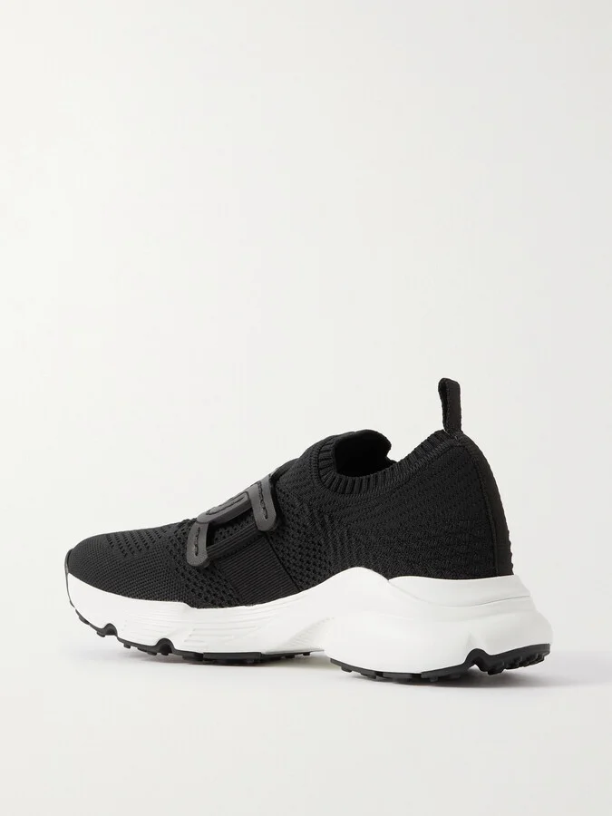Tod's - Leather-trimmed Stretch-knit Slip-on Sneakers - Black - Image 3