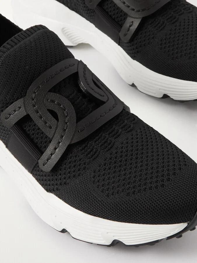Tod's - Leather-trimmed Stretch-knit Slip-on Sneakers - Black - Image 4