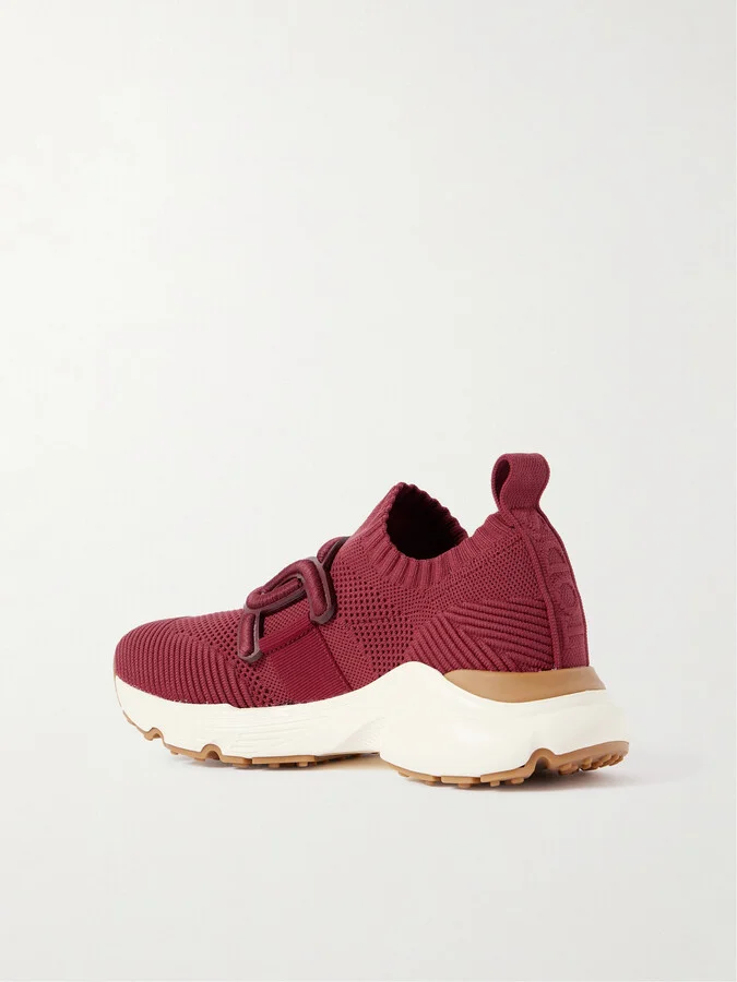 Tod's - Leather-trimmed Stretch-knit Slip-on Sneakers - Burgundy - Image 3