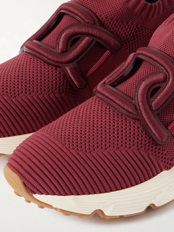 Tod's - Leather-trimmed Stretch-knit Slip-on Sneakers - Burgundy - Image 4