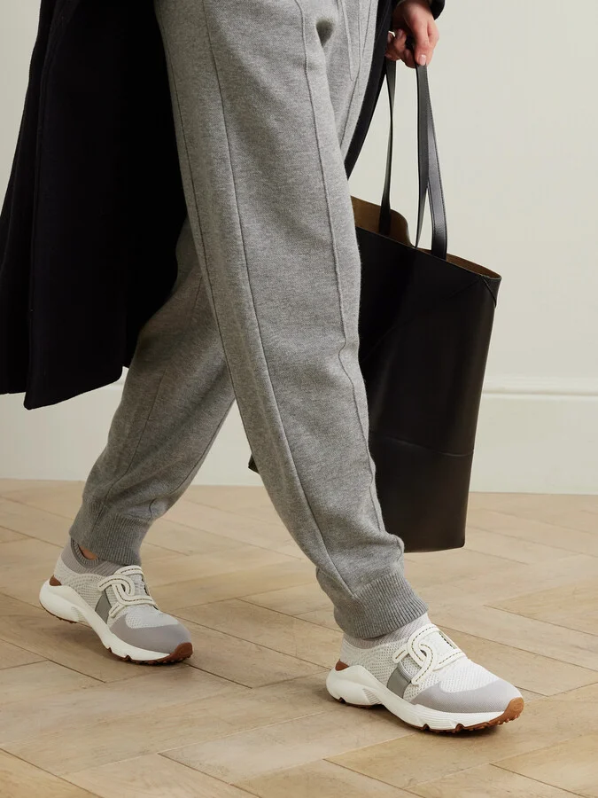 Tod's - Leather-trimmed Stretch-knit Slip-on Sneakers - Gray - Image 2