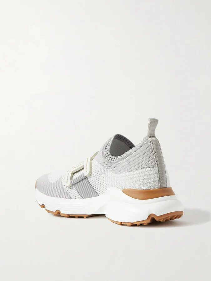 Tod's - Leather-trimmed Stretch-knit Slip-on Sneakers - Gray - Image 3