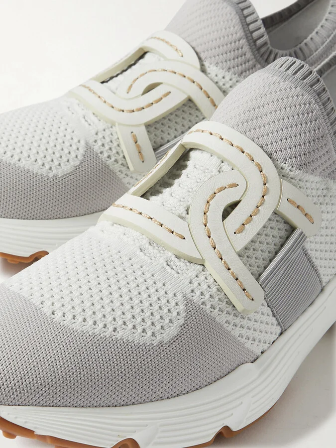 Tod's - Leather-trimmed Stretch-knit Slip-on Sneakers - Gray - Image 4