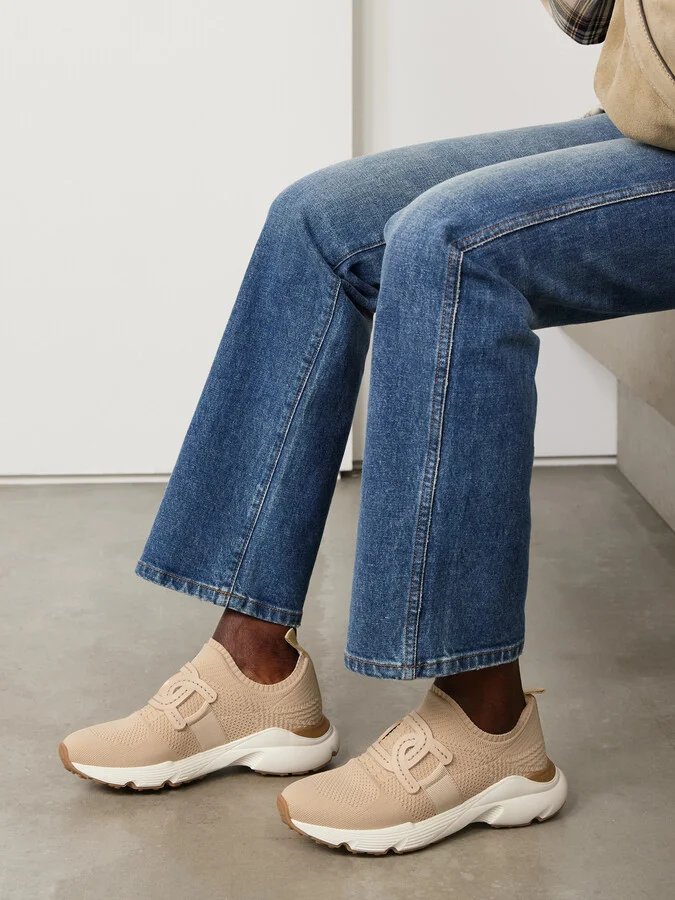 Tod's - Leather-trimmed Stretch-knit Slip-on Sneakers - Neutrals - Image 2