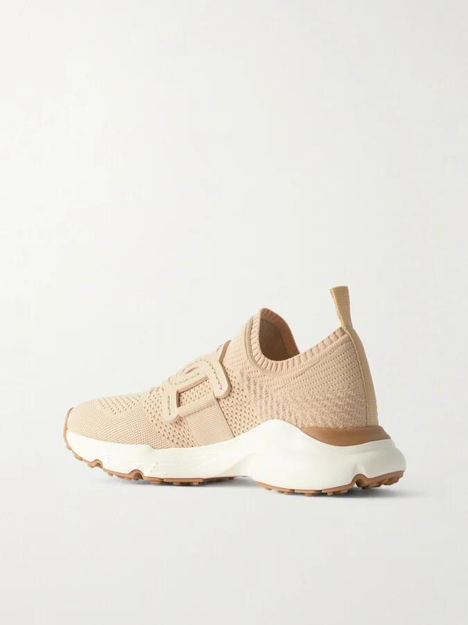 Tod's - Leather-trimmed Stretch-knit Slip-on Sneakers - Neutrals - Image 3