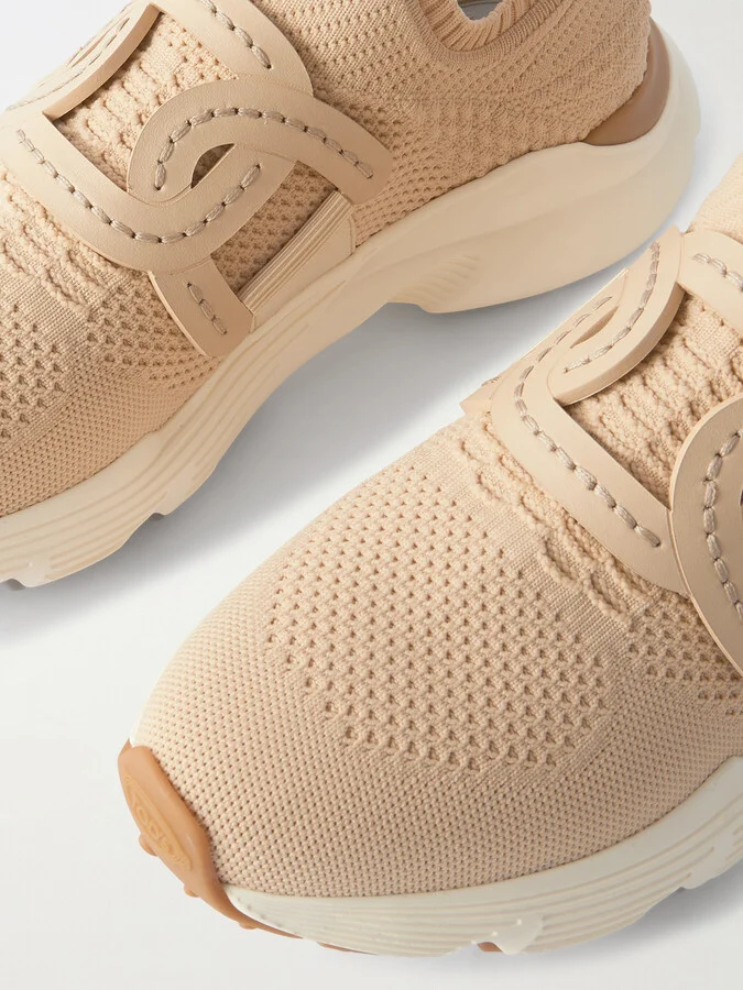 Tod's - Leather-trimmed Stretch-knit Slip-on Sneakers - Neutrals - Image 4