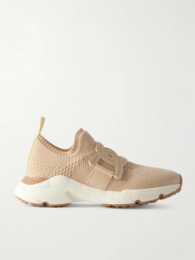 Tod's - Leather-trimmed Stretch-knit Slip-on Sneakers - Neutrals