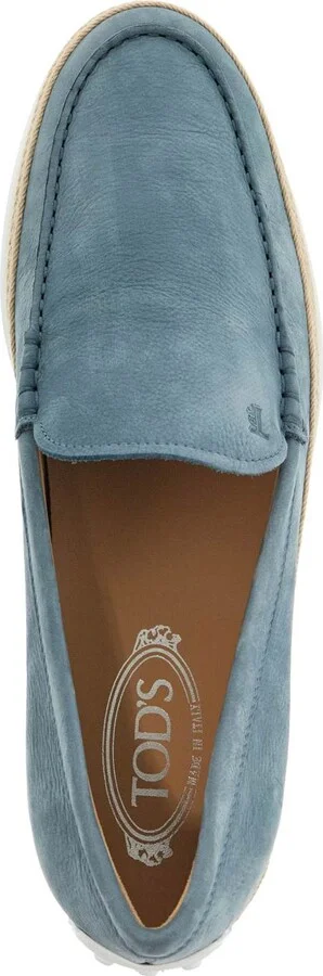 TOD'S light blue calfskin loafers with rubber and rope sole - Image 3