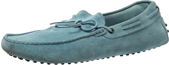 Tod's Light Blue Suede Bow Slip On Loafers Size 44.5