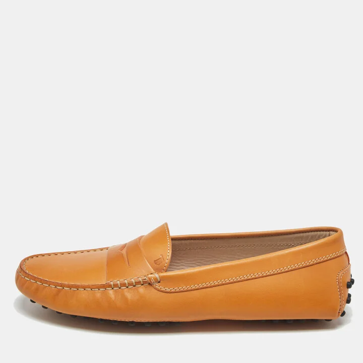 Tod's Light Brown Leather Gommino Bow Slip On Loafers Size 39