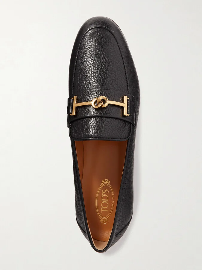 Tod's - Logo-embellished Textured-leather Loafers - Black - Image 5