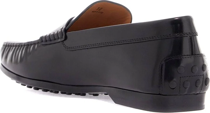 TOD'S men's black calfskin loafers with elegant insert and rubber sole - Image 2