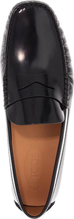 TOD'S men's black calfskin loafers with elegant insert and rubber sole - Image 3