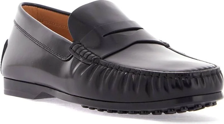 TOD'S men's black calfskin loafers with elegant insert and rubber sole - Image 4