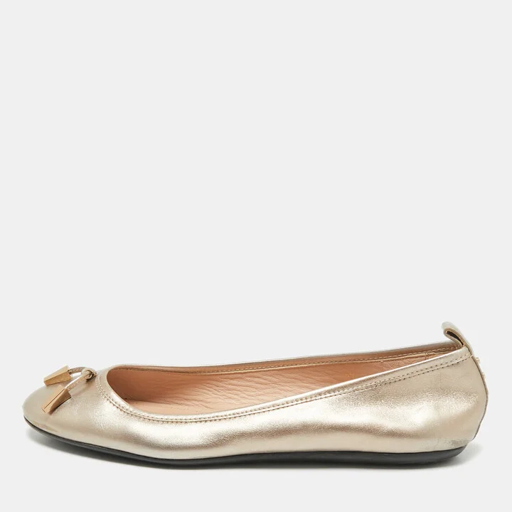 Tod's Metallic Gold Leather Ballet Flats Size 39