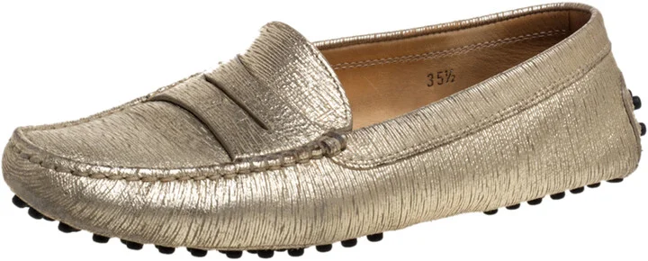 Tod's Metallic Gold Leather Penny Loafers Size 35.5