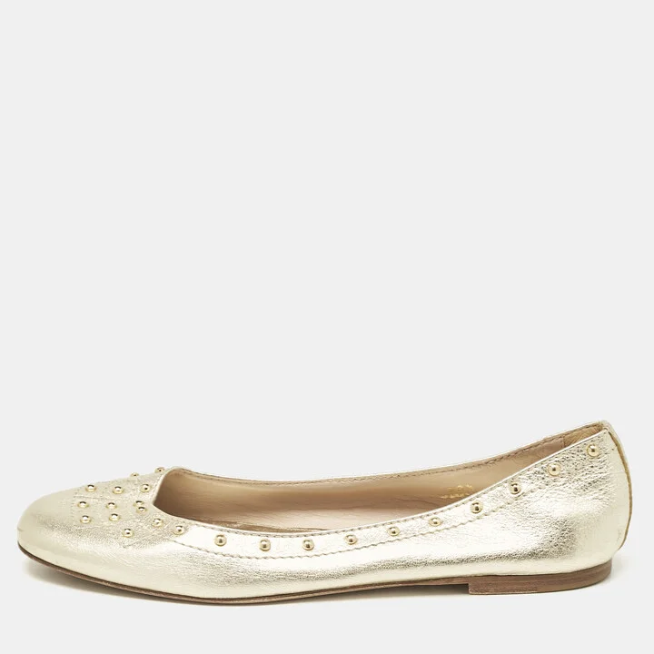 Tod's Metallic Gold Leather Studded Ballet Flats Size 39.5