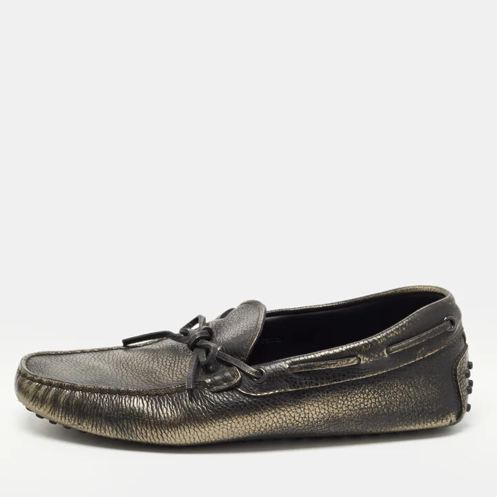 Tod's Metallic Leather Bow Slip On Loafers Size 42.5