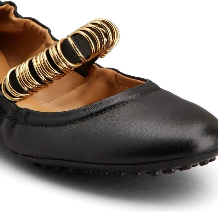 Tod'S Metallic Rings Strap Nappa Leather Ballerinas Shoes - Image 4