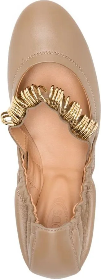 Tod'S Metallic Rings Strap Nappa Leather Ballerinas Shoes - Image 4
