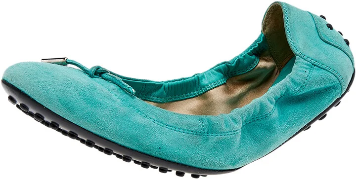 Tod's Mint Green Suede Bow Scrunch Ballet Flats Size 39
