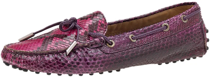 Tod's Multicolor Python Bow Slip On Loafers Size 39