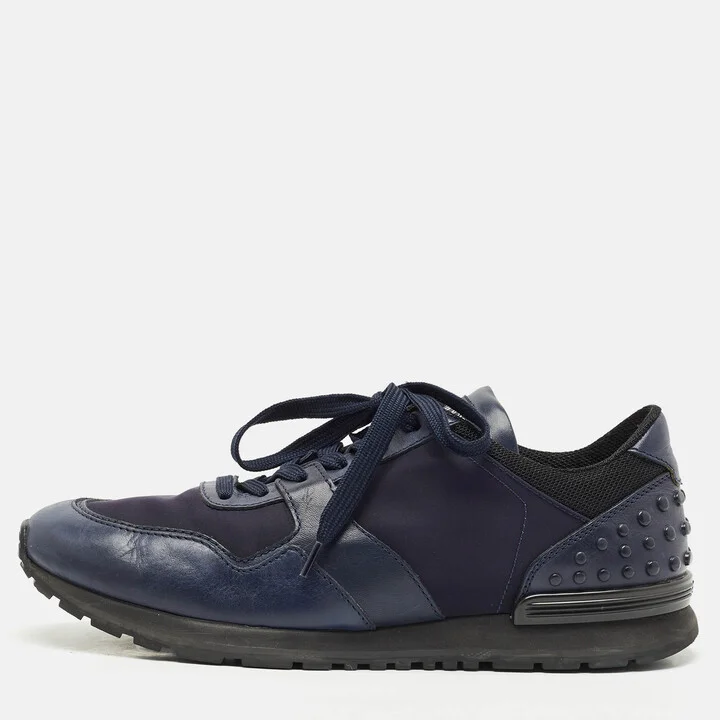 Tod's Navy Blue Leather and Nylon Low Top Sneakers Size 43